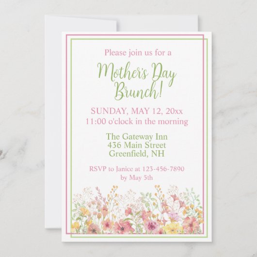 Roze en Gele Wildflower Moederdag Brunch Kaart (Voorkant)