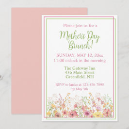 Roze en Gele Wildflower Moederdag Brunch Kaart