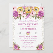 Roze en Gele Zomer Bloemen Bruiloft Kaart (Voorkant)