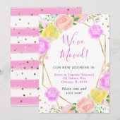 Roze en gele zomerbloemen Frame We zijn verhuisd Aankondiging (Voorkant / Achterkant)