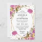 Roze en Gele Zomerbloemen Gouden Lijst bruiloft Kaart (Voorkant)