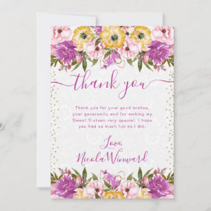 Roze en Gele Zomerbloemen Sweet Sixteen Bedankkaart