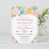 Roze en Gele Zomerbloemen Verjaardag Kaart (Staand voorkant)