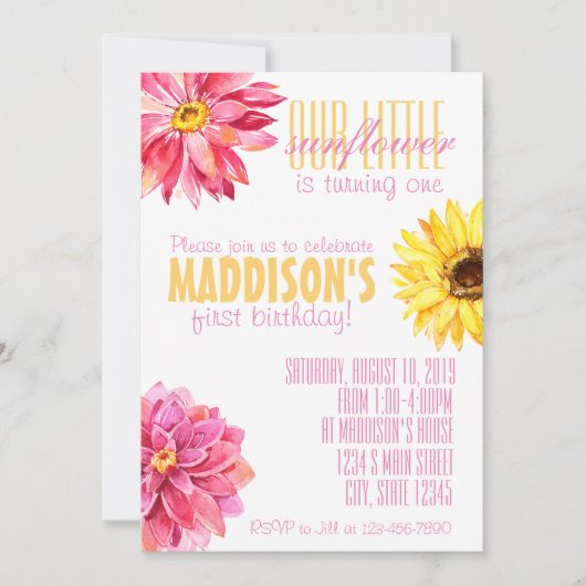 Roze en Gele Zonnebloem verjaardag Kaart (Voorkant)