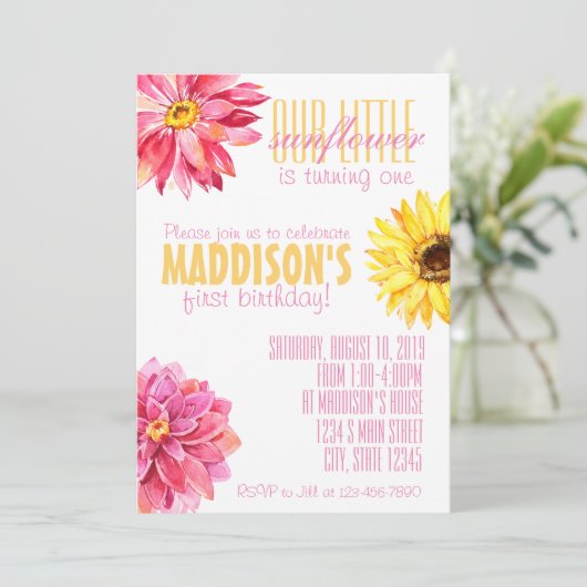 Roze en Gele Zonnebloem verjaardag Kaart (Staand voorkant)