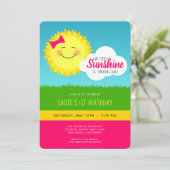 Roze en Gele Zonneschijn Verjaardagsfeestuitnodigi Kaart (Staand voorkant)