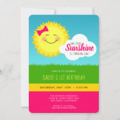 Roze en Gele Zonneschijn Verjaardagsfeestuitnodigi Kaart (Voorkant)