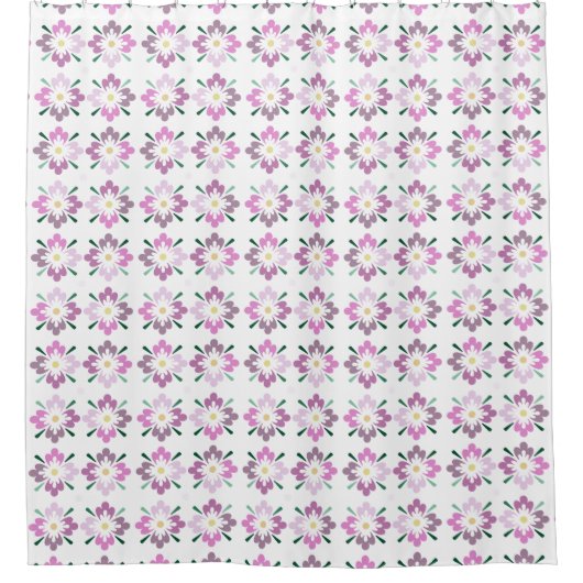 Roze en gematigd bloempatroon op witte achtergrond douchegordijn (Voorkant)