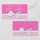 Roze en girale gingham met lintboog visitekaartje (Voorkant / Achterkant)