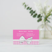 Roze en girale gingham met lintboog visitekaartje (Staand voorkant)