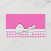 Roze en girale gingham met lintboog visitekaartje (Achterkant)