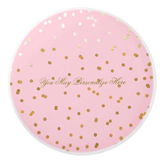 Roze en glanzend goud Folie Confetti Stippen Glam Keramische Knop (Voorkant)