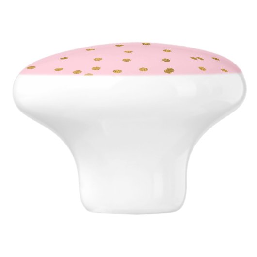 Roze en glanzend goud Folie Confetti Stippen Glam Keramische Knop (Zijkant)