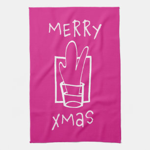 Roze en glinsterende vrolijk Kerstmis Theedoek
