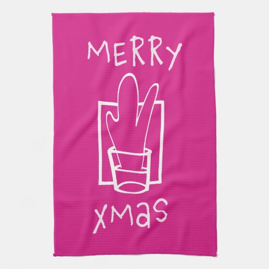 Roze en glinsterende vrolijk Kerstmis Theedoek (Verticaal)