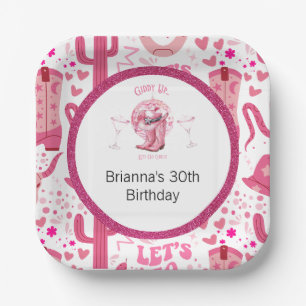roze en glitter cowgirl verjaardag papieren bordje