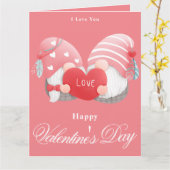 roze en gnome Trendy Heart Design Kaart (Gele Bloem)