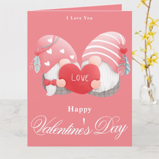 roze en gnome Trendy Heart Design Kaart (Gele Bloem)