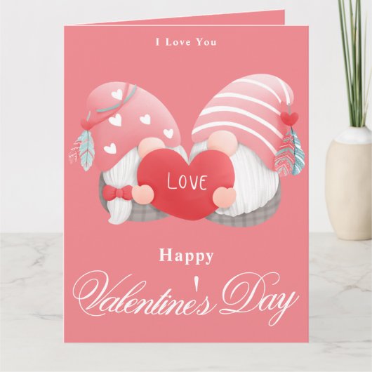 roze en gnome Trendy Heart Design Kaart (Voorkant)