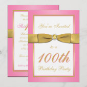 Roze en Gold 100e verjaardag uitnodiging (Voorkant / Achterkant)