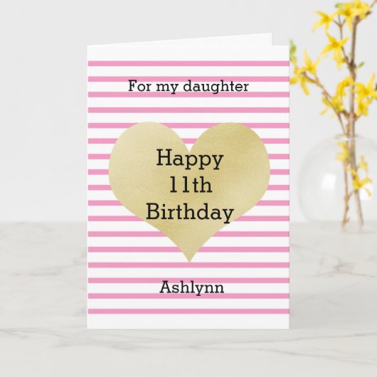 Roze en Gold 11e verjaardag dochter Kaart (Gele Bloem)