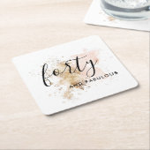 Roze en Gold 40e verjaardag Kartonnen Onderzetters (Schuin)