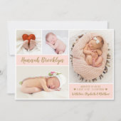 Roze en Gold 4 Fotocollage geboorteaankondiging Aankondiging (Voorkant)