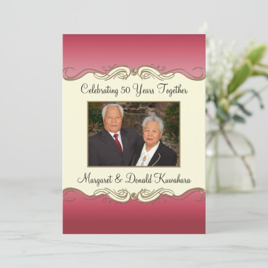 Roze en Gold 50ste Jubileum voor het bruiloft met  Kaart (Staand voorkant)