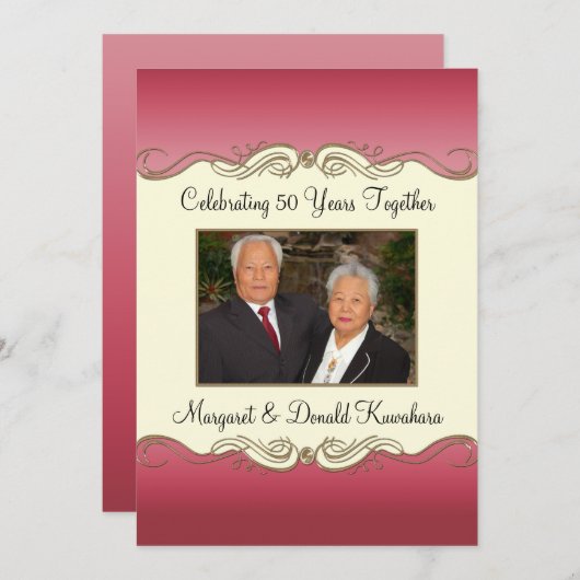 Roze en Gold 50ste Jubileum voor het bruiloft met  Kaart (Voorkant / Achterkant)