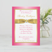 Roze en Gold 65e verjaardag uitnodiging (Staand voorkant)