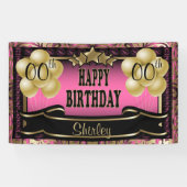 Roze en Gold Abstract Happy 00th Birthday Spandoek (Horizontaal)