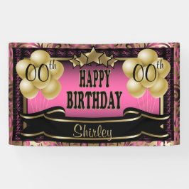 Roze en Gold Abstract Happy 00th Birthday Spandoek