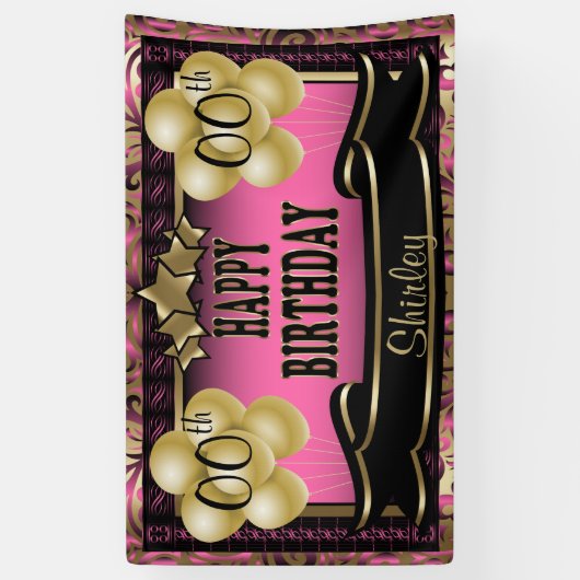 Roze en Gold Abstract Happy 00th Birthday Spandoek (Verticaal)