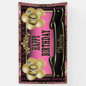 Roze en Gold Abstract Happy 00th Birthday Spandoek (Verticaal)