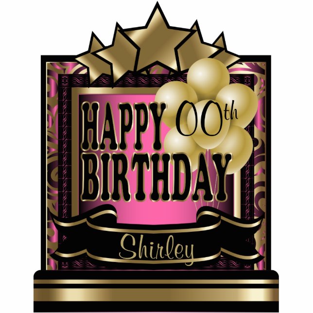 Roze en Gold Abstract Happy 00th Birthday Staand Fotobeeldje (Voorkant)