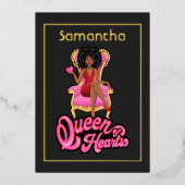 Roze en Gold Afro Birthday Party Folie Invitation Folie Uitnodiging (Voorkant)