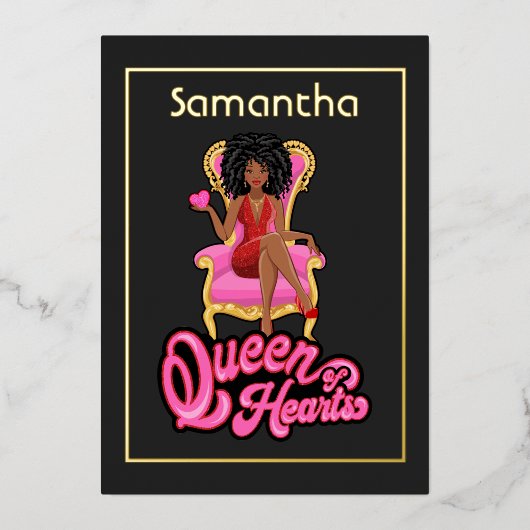 Roze en Gold Afro Birthday Party Folie Invitation Folie Uitnodiging (Voorkant)