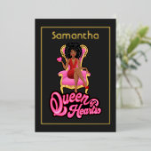 Roze en Gold Afro Birthday Party Folie Invitation Folie Uitnodiging (Staand Voorkant)