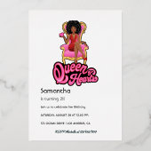 Roze en Gold Afro Birthday Party Folie Invitation Folie Uitnodiging (Achterkant)