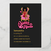 Roze en Gold Afro Birthday Party Folie Invitation Folie Uitnodiging (Achterkant)