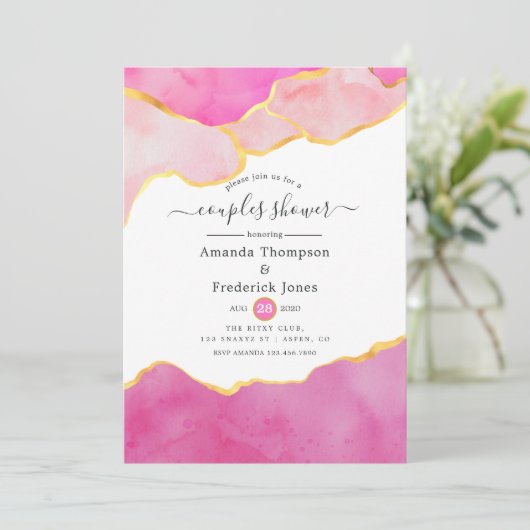 Roze en Gold Agate Couples Shower Kaart (Staand voorkant)
