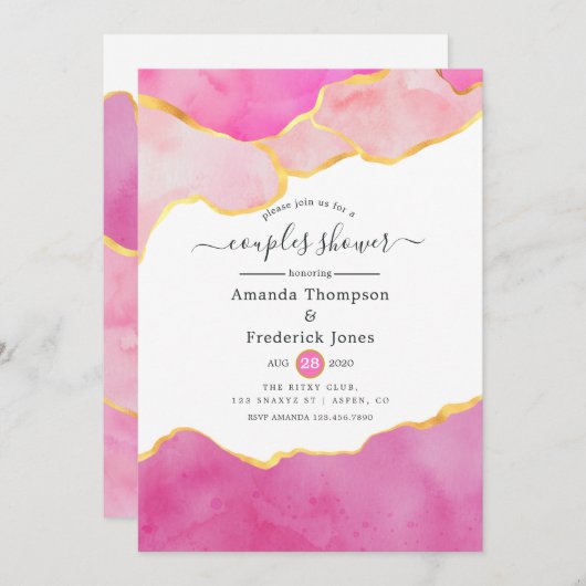 Roze en Gold Agate Couples Shower Kaart (Voorkant / Achterkant)