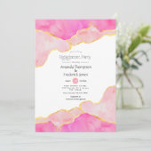 Roze en Gold Agate Engagement Party Kaart (Staand voorkant)