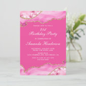 Roze en Gold Agate Marble Invitation Kaart (Staand voorkant)