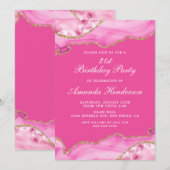 Roze en Gold Agate Marble Invitation Kaart (Voorkant / Achterkant)