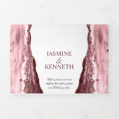 Roze en Gold Agate op het witte huwelijk Drieluik Uitnodiging (Cover)