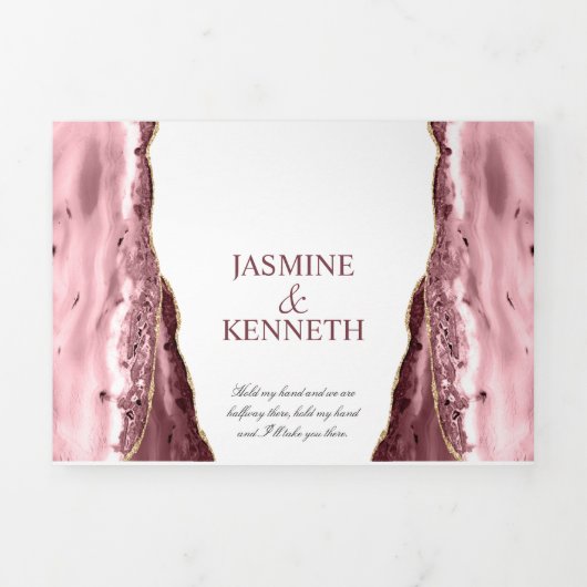 Roze en Gold Agate op het witte huwelijk Drieluik Uitnodiging (Cover)