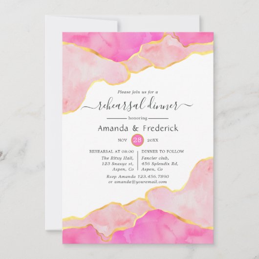 Roze en Gold Agate repesal Dinner Kaart (Voorkant)