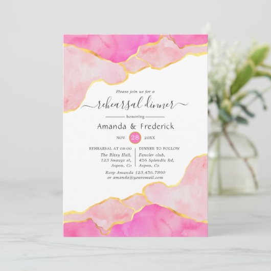 Roze en Gold Agate repesal Dinner Kaart (Staand voorkant)