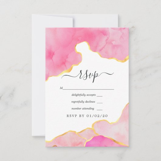 Roze en Gold Agate Wedding RSVP Kaartje (Voorkant)